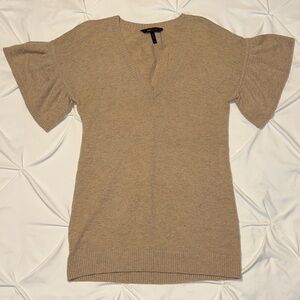 BCBGMaxAzria Tan Lambswool Flutter Sleeve Sweater